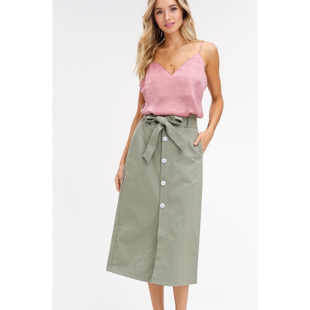 NWT ♡ Olive Button Down Waist Tie Skirt